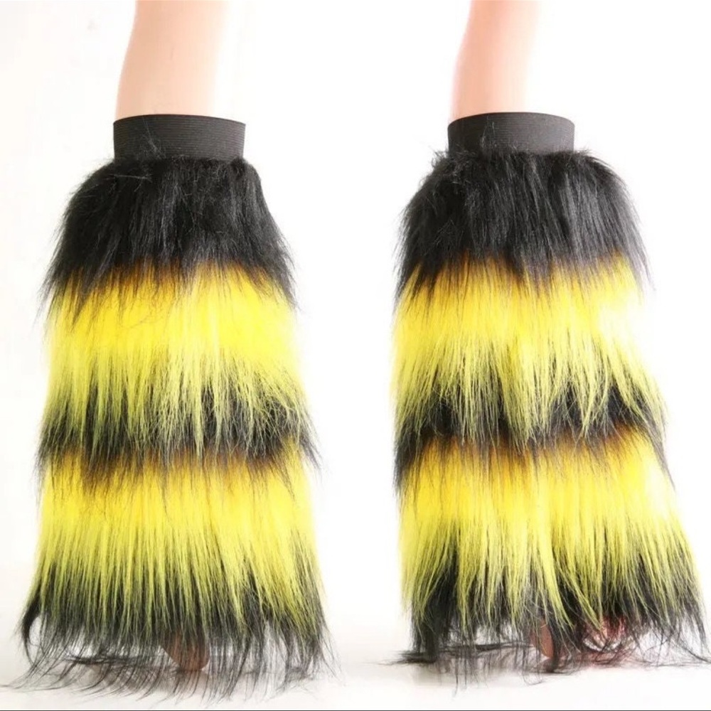 Yellow black Stripe Tutu Skirt Fluffy Legwarmer Boot cover Leg warmer Dance